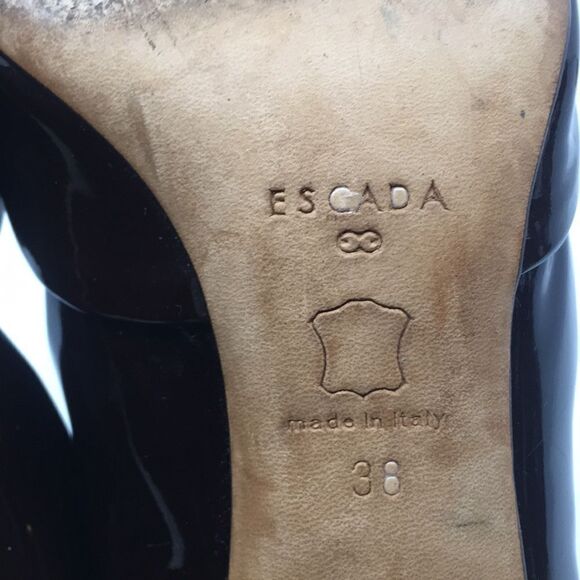 Escada Vintage Black Patent Leather Sculptural Heels Sz 38 US 8 - Picture 15 of 16